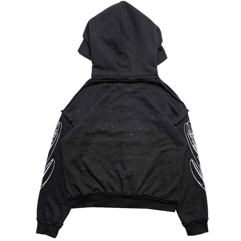 D26-DOUBLE HOOD RHINESTONE ZIP-UP