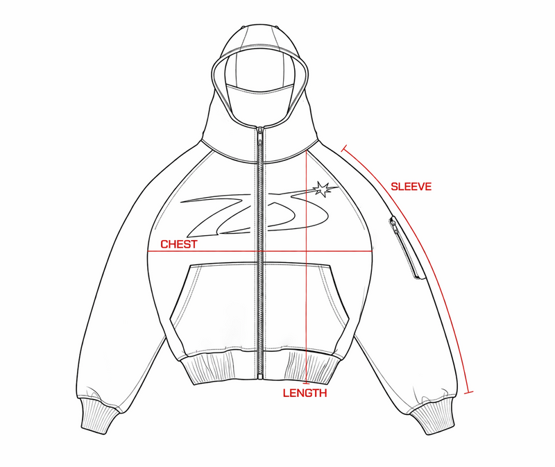 Size chart for D26-MASKED ZIP-UP